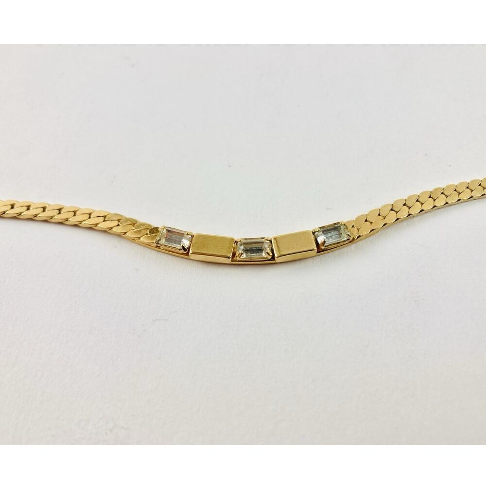 Vintage Avon Rhinestone Gold Tone Herringbone Necklace Simple Elegant Snake Stra